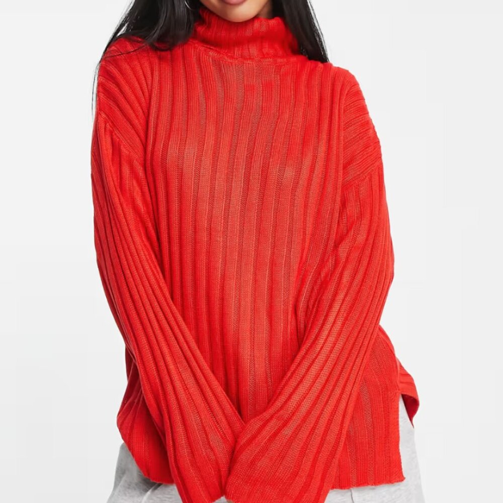 ASOS Roll Neck Knitted Sweater in Firehouse Red